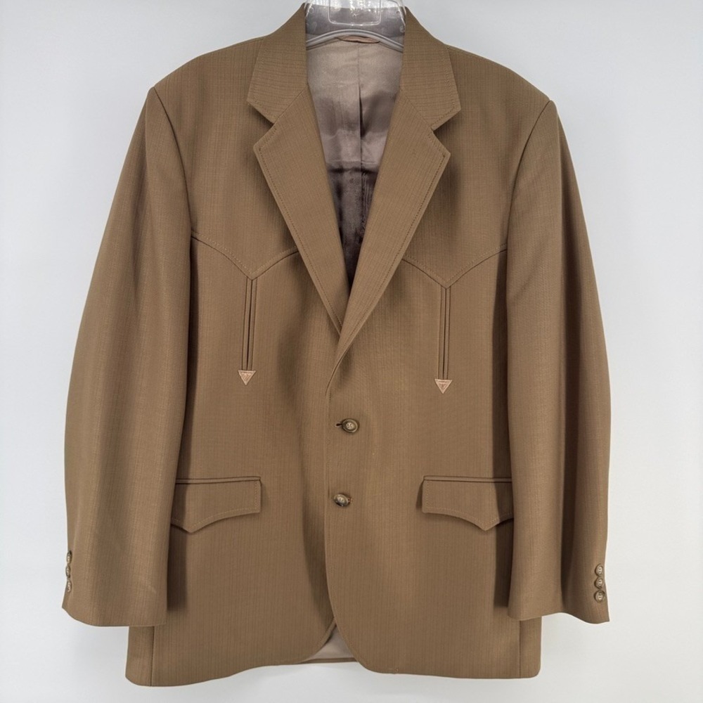 Circle S Western Blazer Mens 42R Tan Sport Coat Cowboy Ranch Jacket Embroidered - Picture 4 of 14